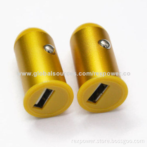 Colorful 1A Mini USB Car Chargers with Aluminum Shell, 12-24V DC Input